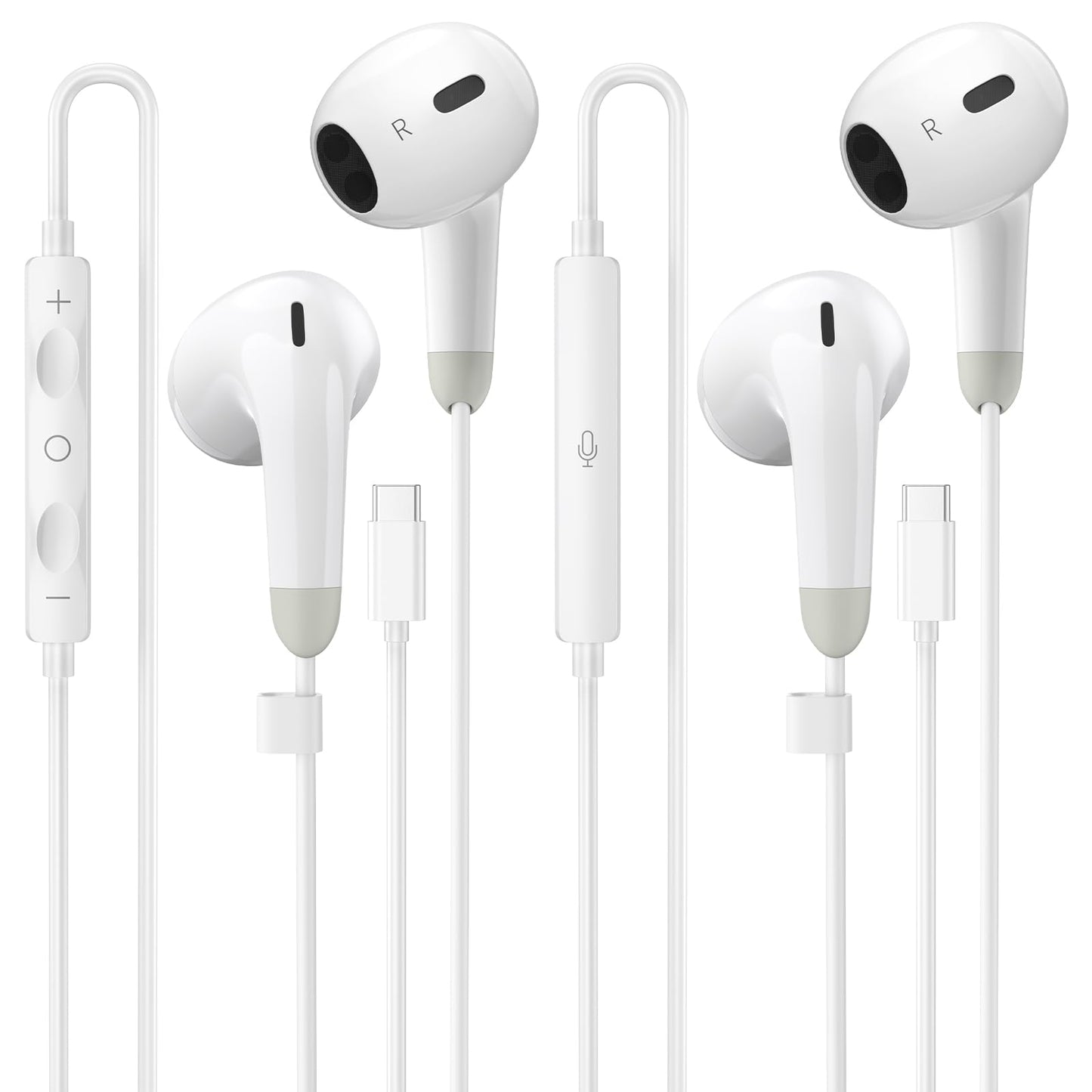 USB C Headphones for iPhone 17 16 15 Pro Max, 2 Pack Wired Earbuds USB C Wired Headphones with Microphone & Remote, Noise Isolating Earphones for iPad