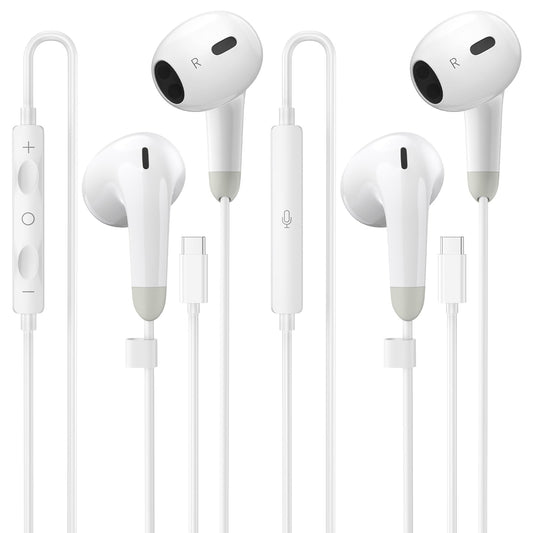 USB C Headphones for iPhone 17 16 15 Pro Max, 2 Pack Wired Earbuds USB C Wired Headphones with Microphone & Remote, Noise Isolating Earphones for iPad