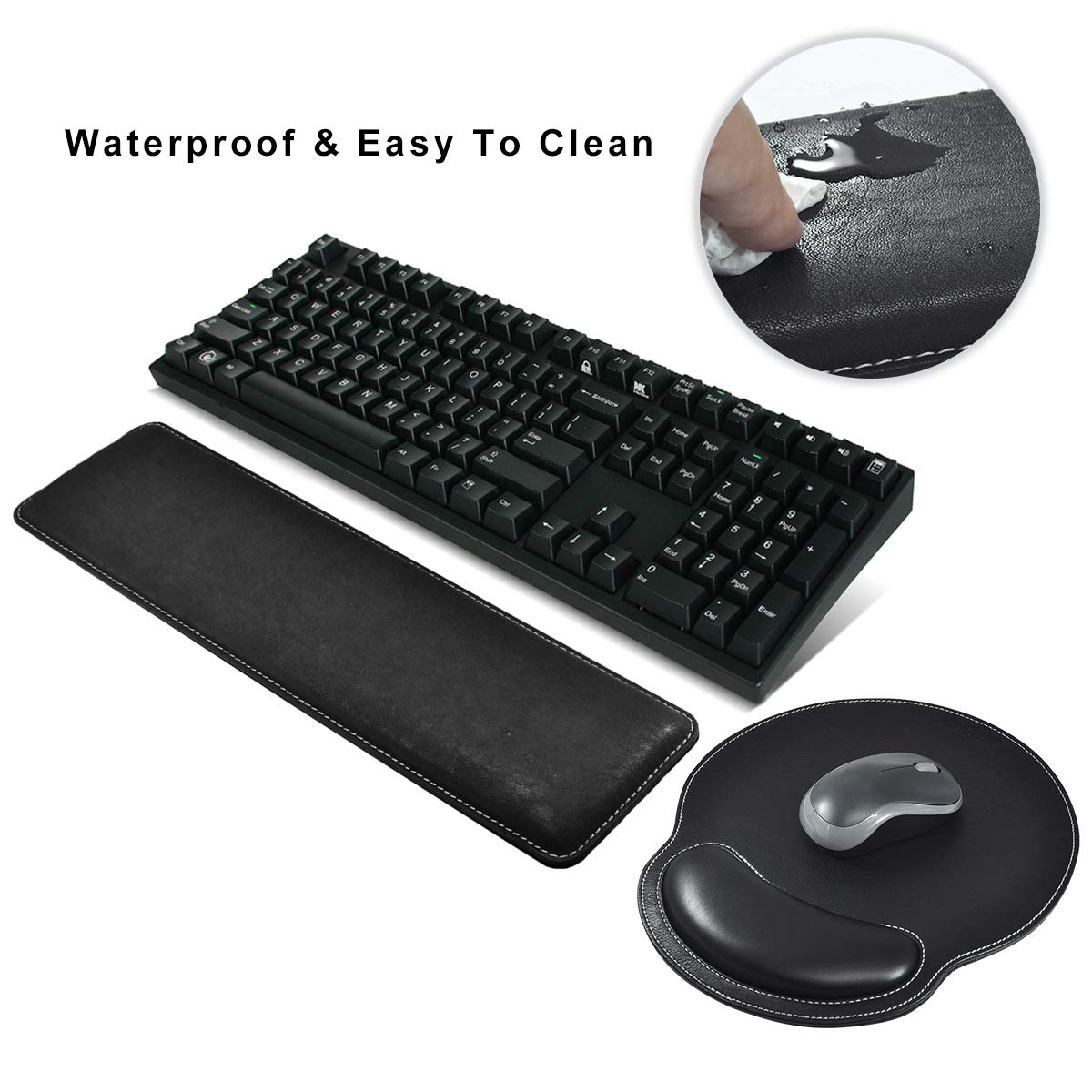 MAIDERN Keyboard Wrist Rest and Mouse Wrist Rest Pad PU Leather, Memory Foam Set for Computer/Laptop/Mac, Durable & Comfortable & Lightweight for Easy