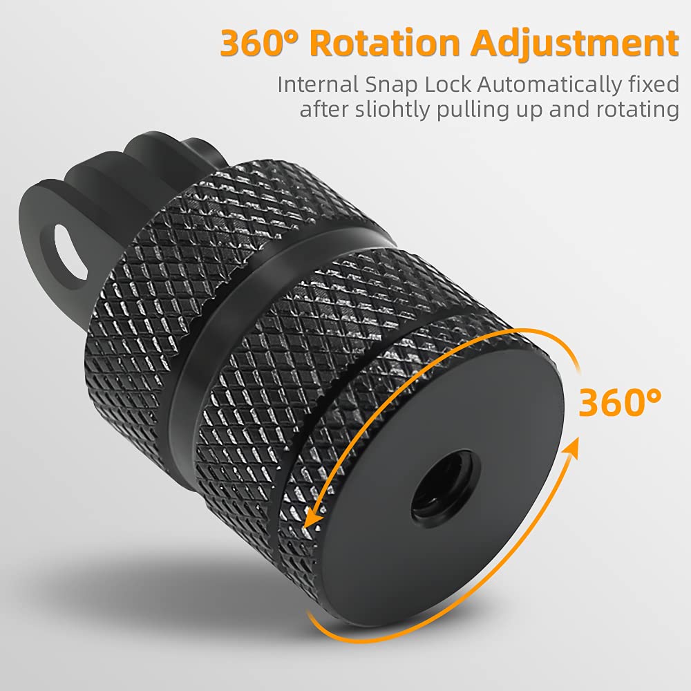 Aluminum 1/4 inch 20 Camera Tripod Adapter Mount, 360° Rotation 1/4"-20 Aluminum Tripod Adapter Mount Compatible with GoPro Hero 13/12/11/10, DJI