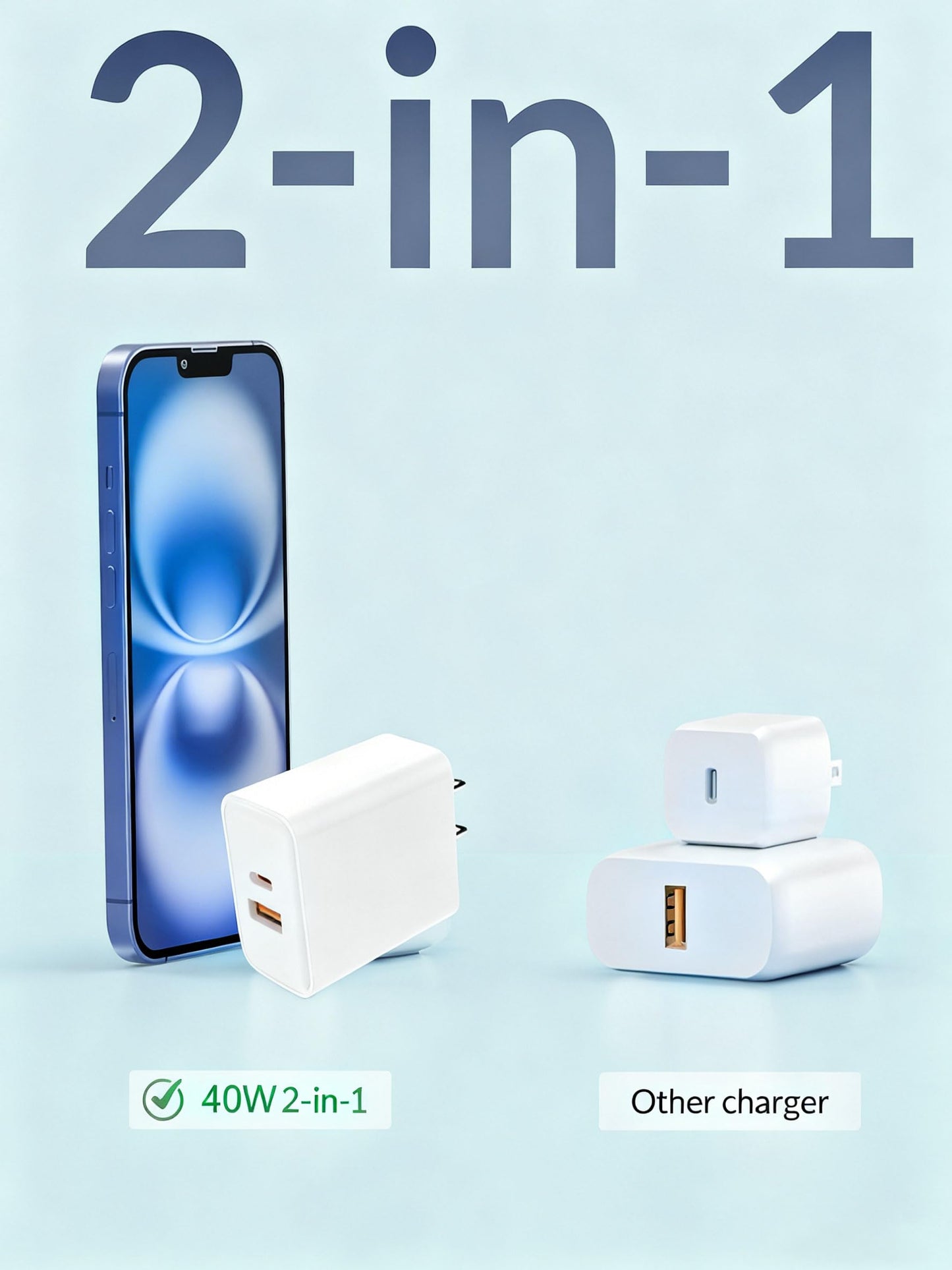 USB C Charger Block, 40W USB-C & USB-A Port Charger Block with 6FT & 4FT USB C Cable for i Phone 17/17 Pro/17 Pro Max/16/16 Plus/16 Pro Max/15/15