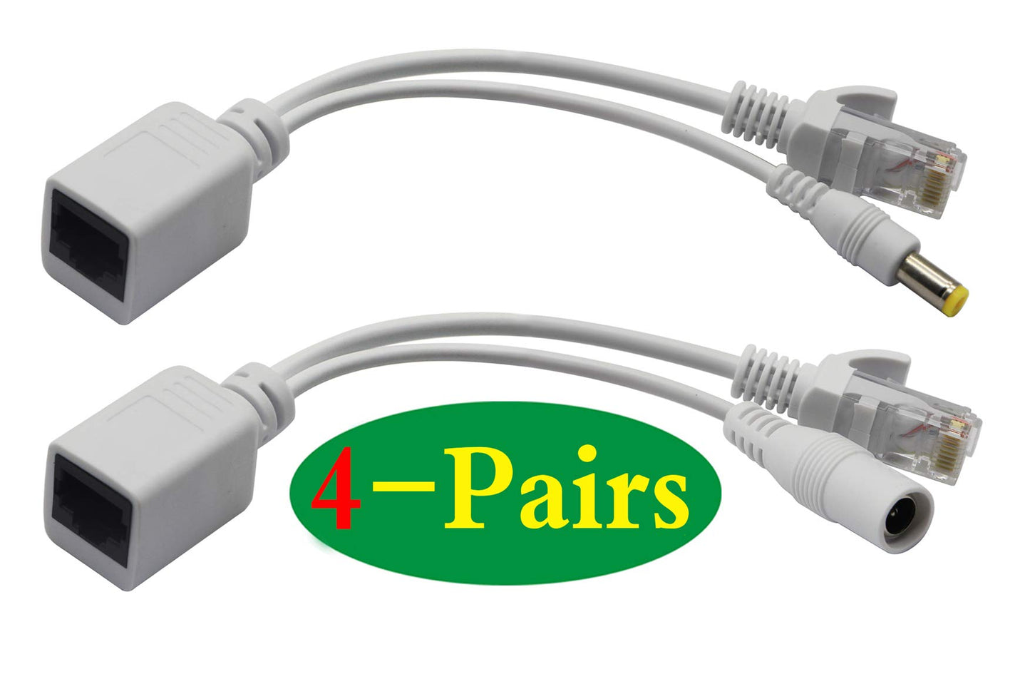 zdyCGTime Passive PoE Injector and PoE Splitter Kit with RJ45 Ethernet and Power via DC 5.5x2.1 mm F/M Adaptor Connector?White 4 Pairs