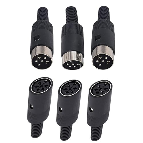 Black Plastic Shell 6Pin Male + Female DIN Adapter Audio Socket Interface AV Connector - (3 Sets)