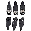 Black Plastic Shell 6Pin Male + Female DIN Adapter Audio Socket Interface AV Connector - (3 Sets)