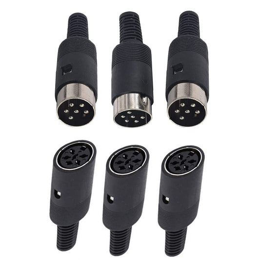 Black Plastic Shell 6Pin Male + Female DIN Adapter Audio Socket Interface AV Connector - (3 Sets)
