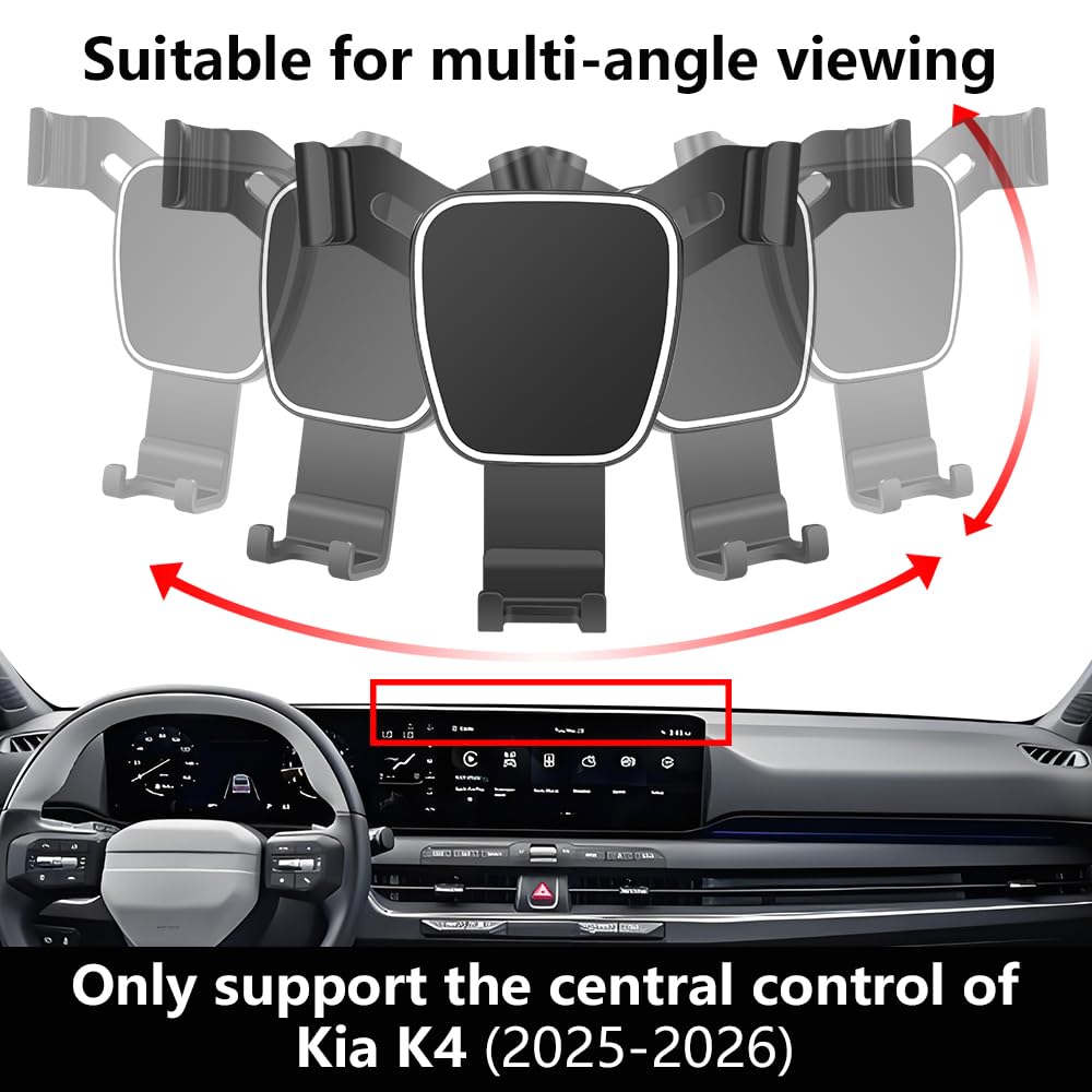 LUNQIN Car Phone Holder Center Console Organizer for Kia K4 2025 2026 Auto Accessories Navigation Bracket Interior Decoration Screen Dash Board Mobile