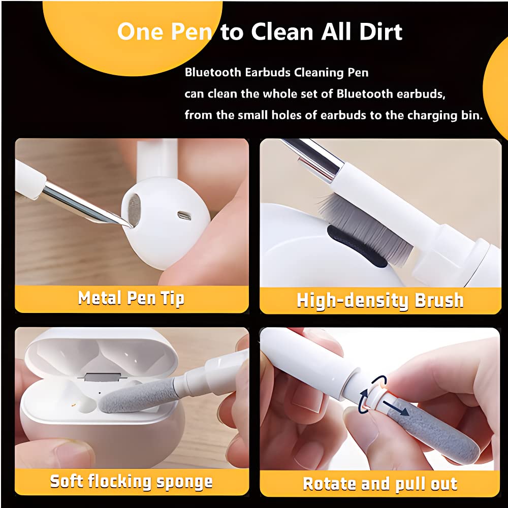 Bluetooth Earbuds Cleaning Pen, Multifunction Earphones Cleaner Suitable for Headset,Keyboard, Phone and Camera Lens (White)
