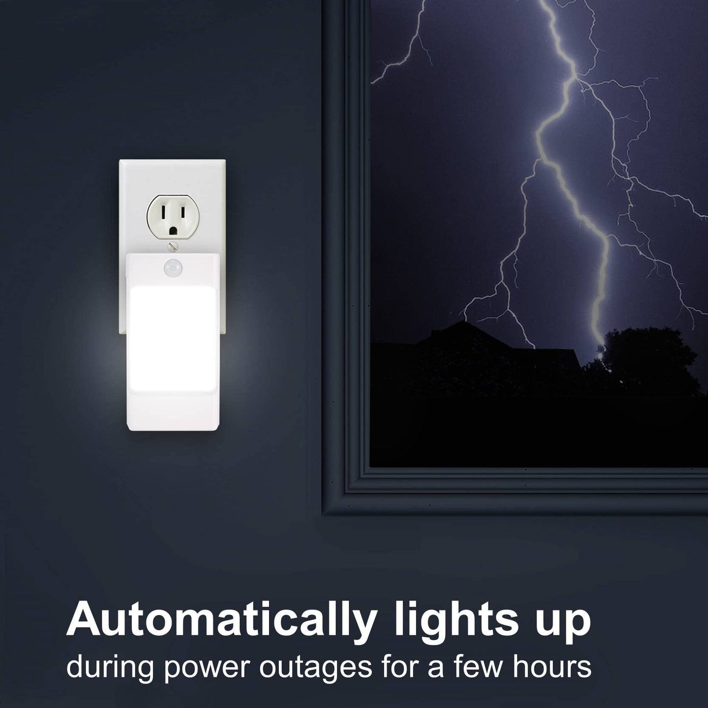Wennyn 4-in-1 LED Night Light Emergency Backup Light, Motion Sensor, Dusk-to-Dawn Sensor, Rechargeable Battery Operated 5000K Daylight White, LED