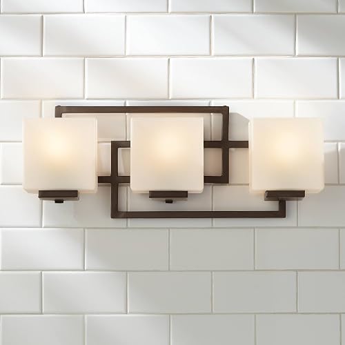Possini Euro Design Lighting on the Square Modern Wall Mount Light Bronze Metal Hardwired 21" Wide 3-Light Fixture Geometric Opal Glass Shades