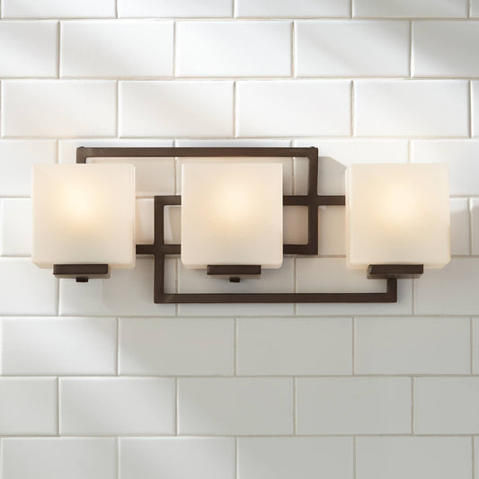 Possini Euro Design Lighting on the Square Modern Wall Mount Light Bronze Metal Hardwired 21" Wide 3-Light Fixture Geometric Opal Glass Shades