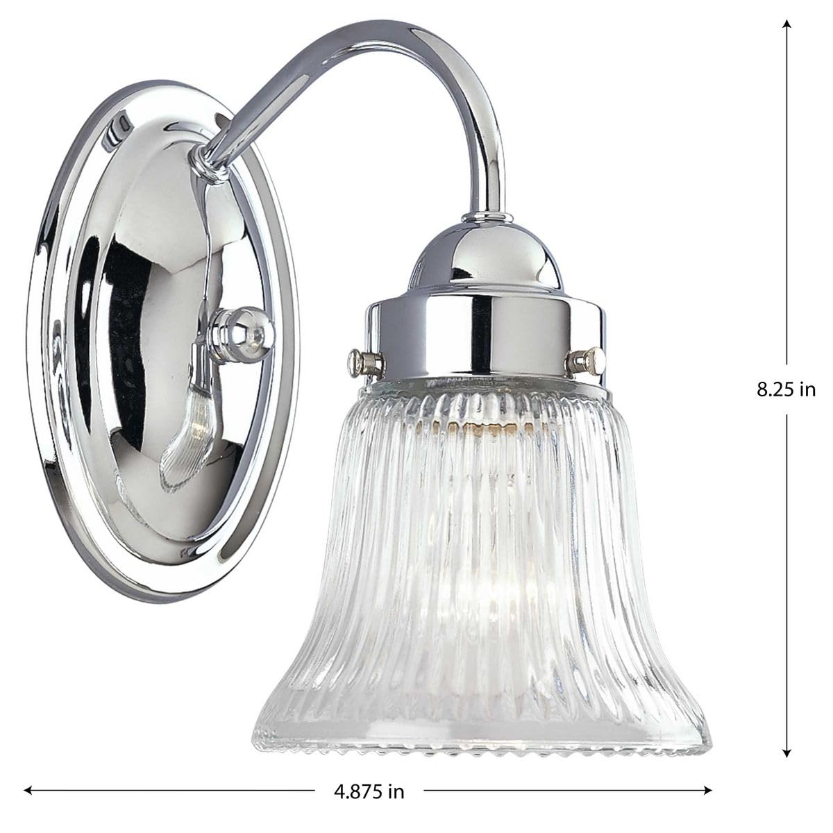 Progress Lighting 1-Light Clear Prismatic Glass Traditional Bath Vanity Light, Fluted Glass Collection, Indoor, P3287-15, Polished Chrome