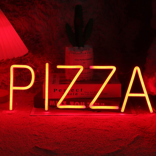 Planzo PIZZA Neon Sign Light for Restaurant Coffee Shop Bar Pub Business Store Advertising Window Display LED Pizza Sign Kitchen Bedroom Kid Room Home