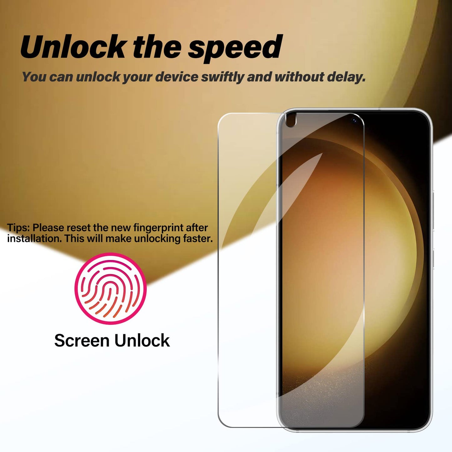 Galaxy S23 Tempered Glass Screen Protector + Camera Lens Protector [ 2 + 2 Pack ][Case Friendly] [Anti-Scratch] [Ultrasonic Fingerprint Unlock] Clear