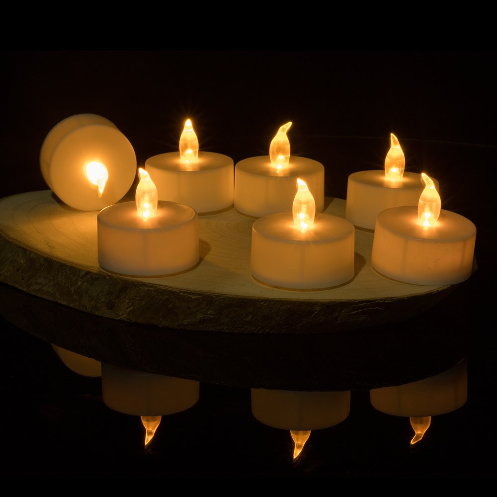 WZCHEN Realistic Bright Flameless LED Tea Light Candles, Bright, Flickering, Battery Powered Fake Candles, Unscented Tea Lights, Pack of 24