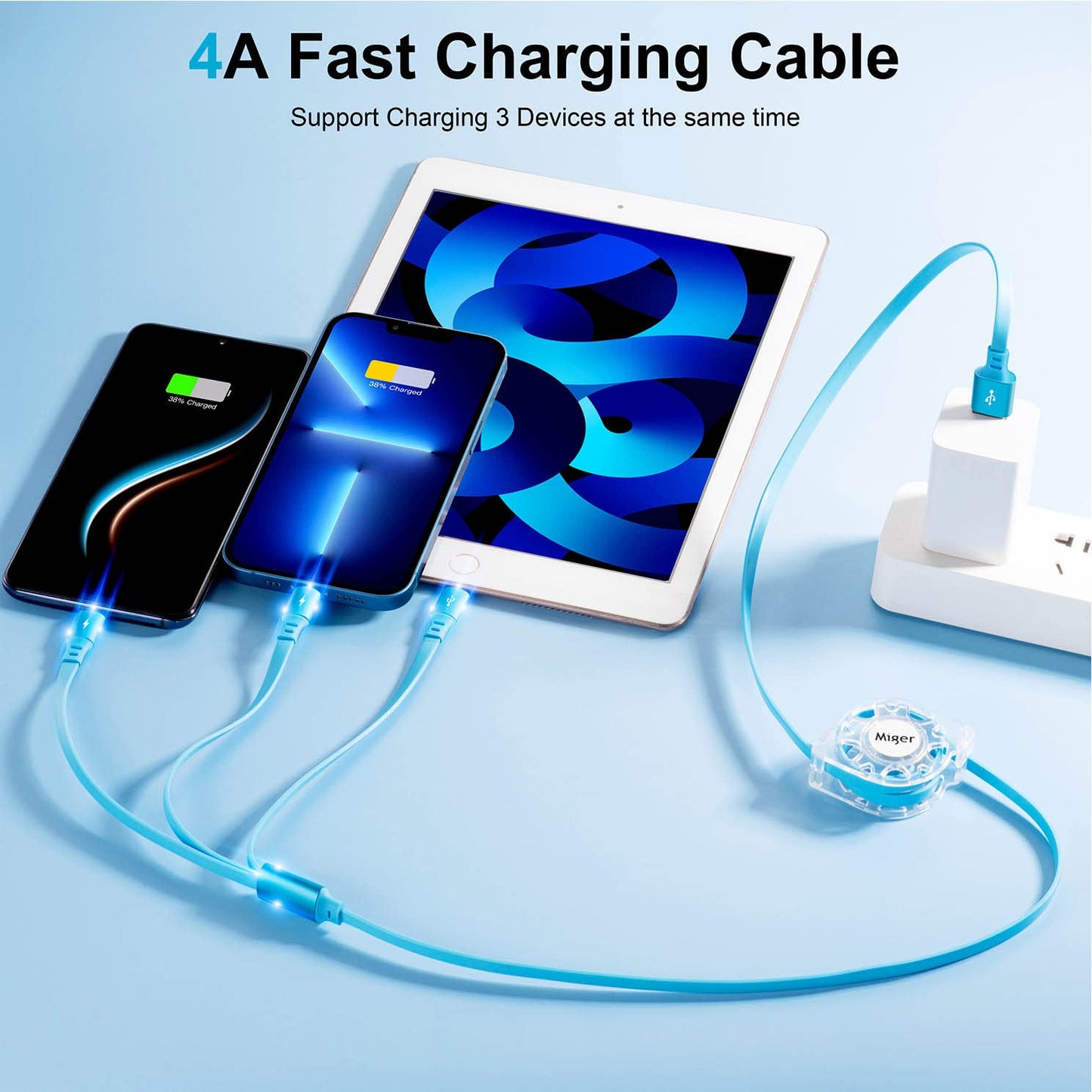 USB C Multi Fast Charging Cable 4A [2Pack/4Ft] Retractable Multi Charger USB A to Type C/Lightning/Micro USB Ports 3 in 1 USB Cable for Samsung