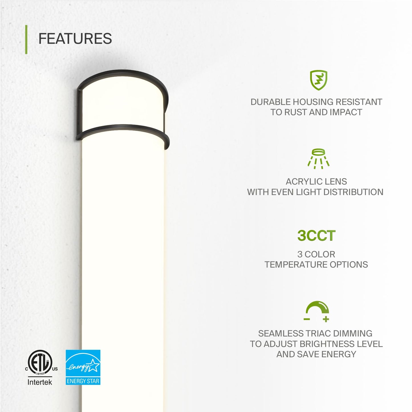 ASD LED 36" Vanity Flush Mount Light Fixture, Linear Bathroom Lighting Bar | 3CCT, Dimmable, Energy Star, ETL Listed | 30W 2650LM 3000-5000K 120V |