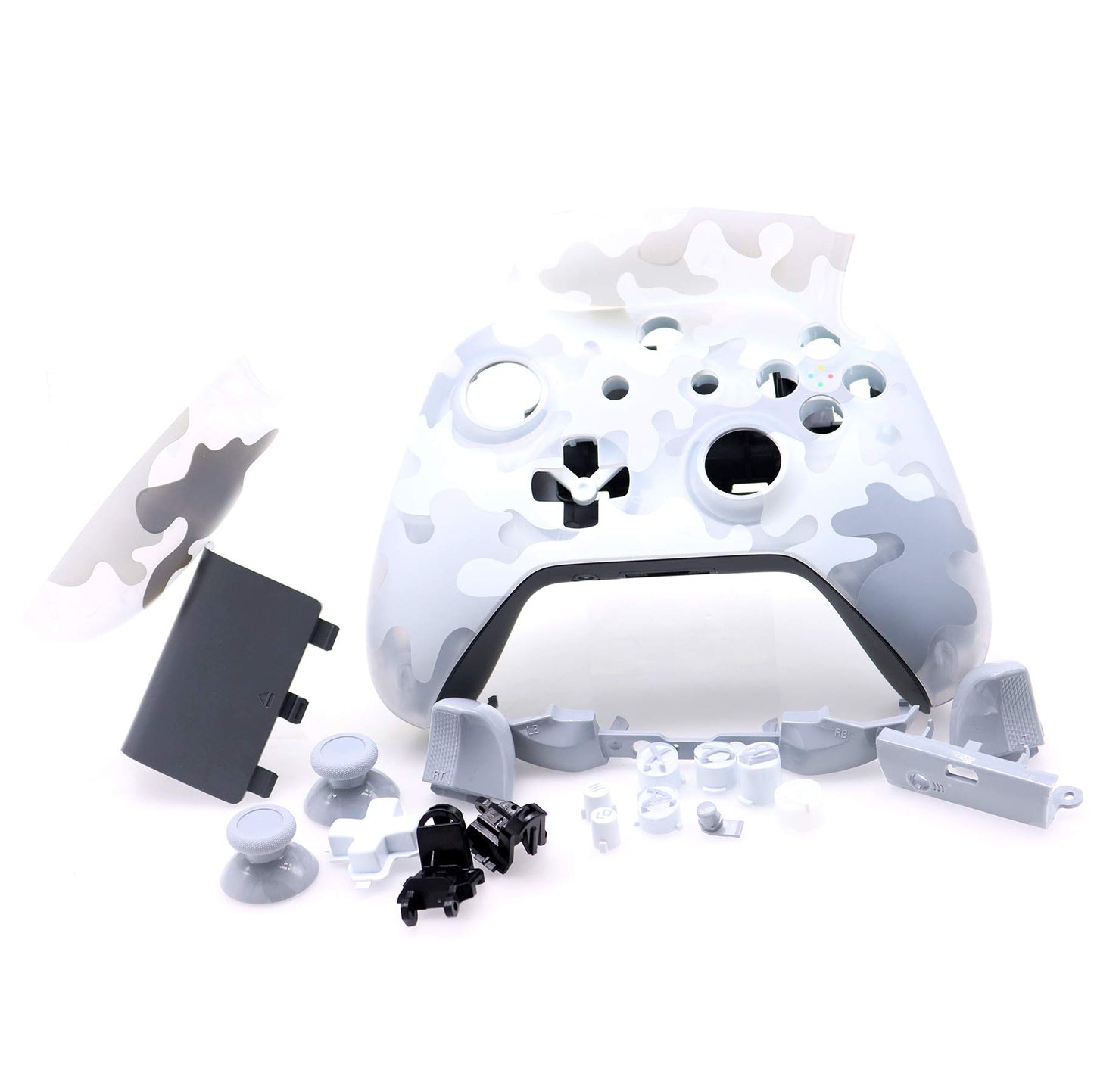 Deal4GO Translucent Faceplate Full Housing Shell kit w/Full Buttons Thumbsticks Replacement for Xbox One S Wireless Controller 1708 Arctic Camo