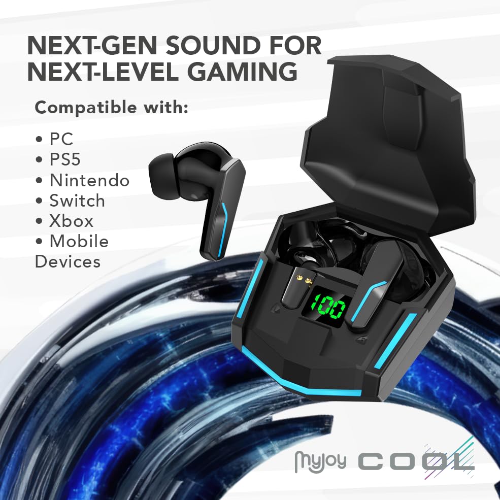 MyJoy Cool Wireless Earbuds, Wireless Gaming Earbuds, Bluetooth Gaming, Noise Cancelling Ear Buds, Noise Cancelling Earphones for Gamers, Black