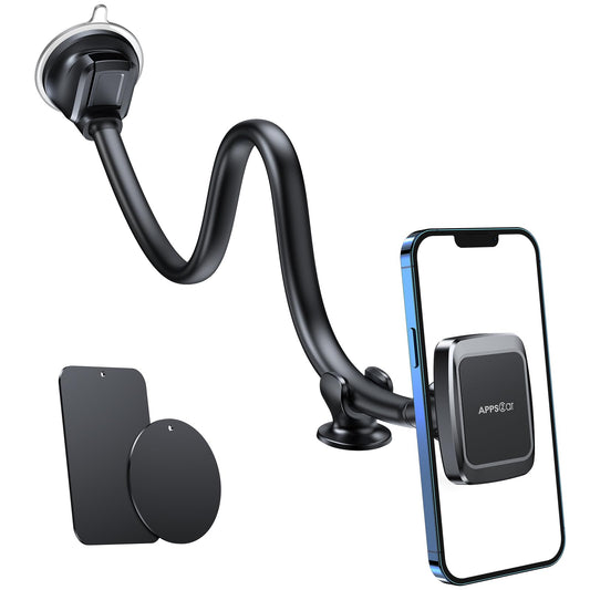 APPS2Car Magnetic Phone Holder Mount with 13-inch Flexible Long Arm & 6 Strong Magnets, Anti-Shake Holder for Truck Windshield Dashboard, Suction Car