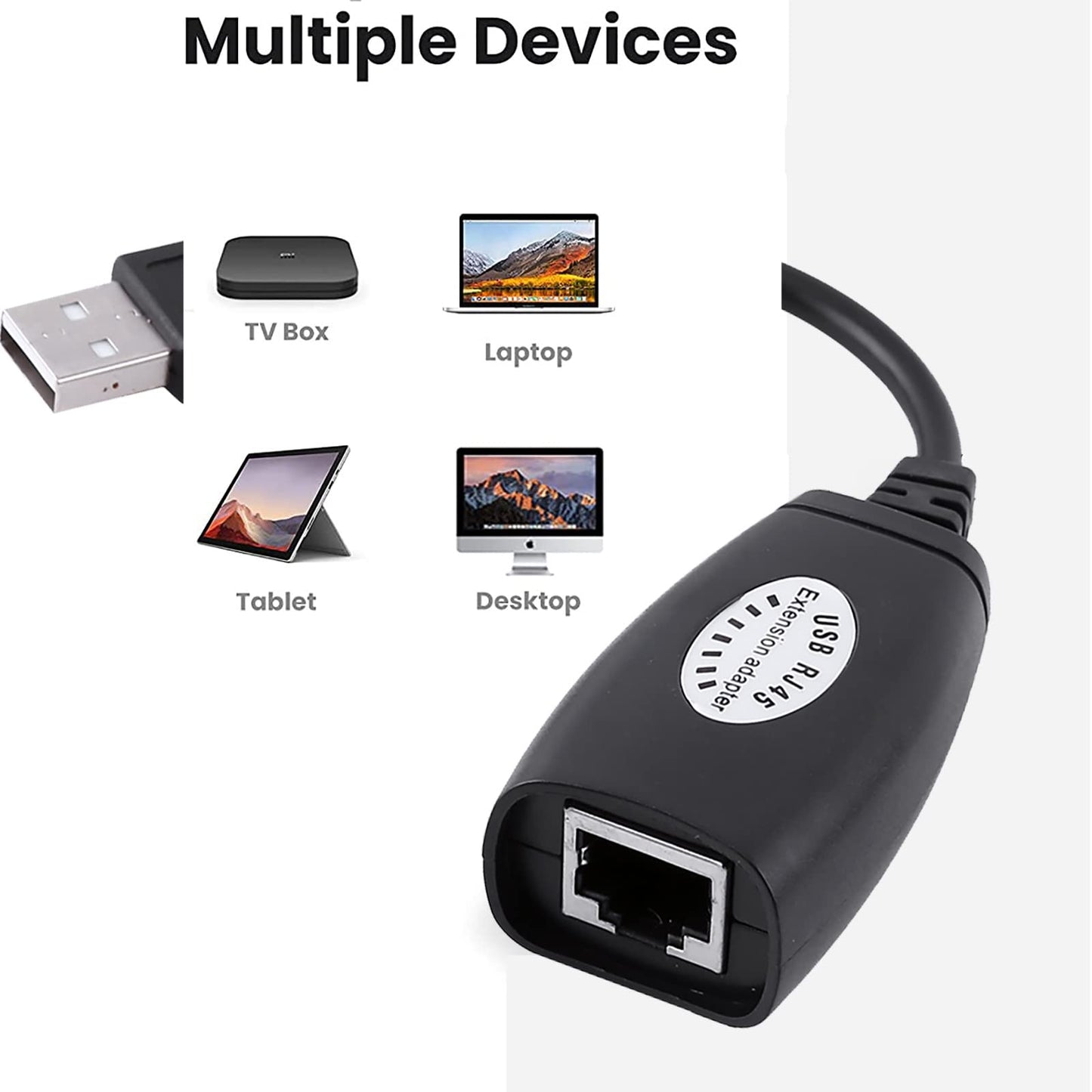 USB RJ45 Network Adapter, 4 Port High Speed USB 2.0 to Ethernet Splitter Cable for Stable Wired Internet Connection in Wi-Fi Dead Zones Black 7.44inch