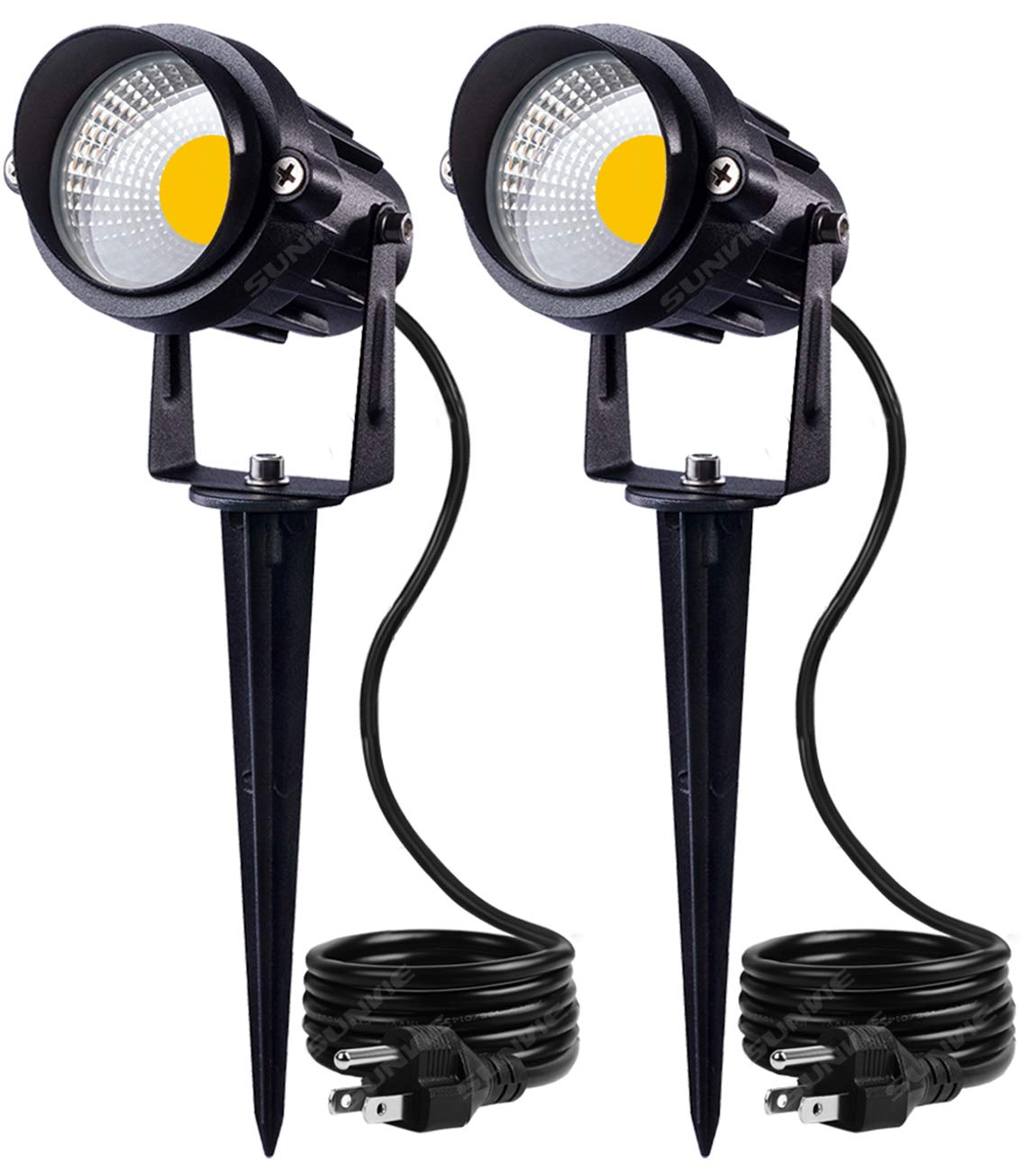 SUNVIE Outdoor Landscape LED Lighting 12W Waterproof Garden Lights COB Led Spotlights with Spiked Stand for Lawn Decorative Lamp US 3- Plug 3000K Warm