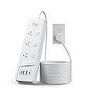 Extension Cord 6 ft Power Strip with 6 Widely AC Outlets 4 USB(2 USBC), Flat Plug Extension Cord with Multiple Outlets, Individual Switches, Desk