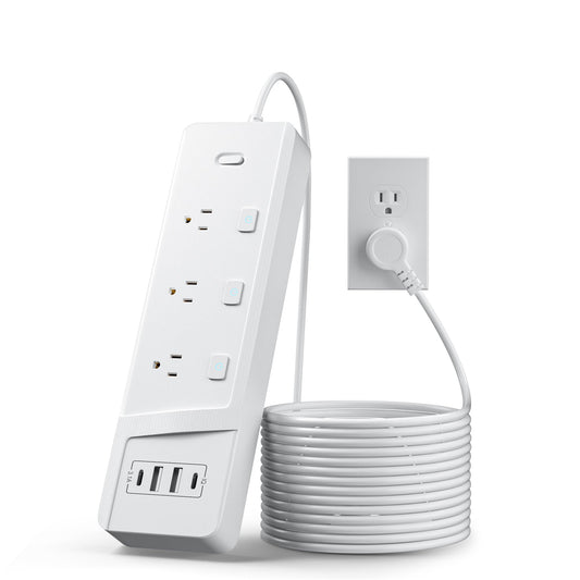 Extension Cord 6 ft Power Strip with 6 Widely AC Outlets 4 USB(2 USBC), Flat Plug Extension Cord with Multiple Outlets, Individual Switches, Desk