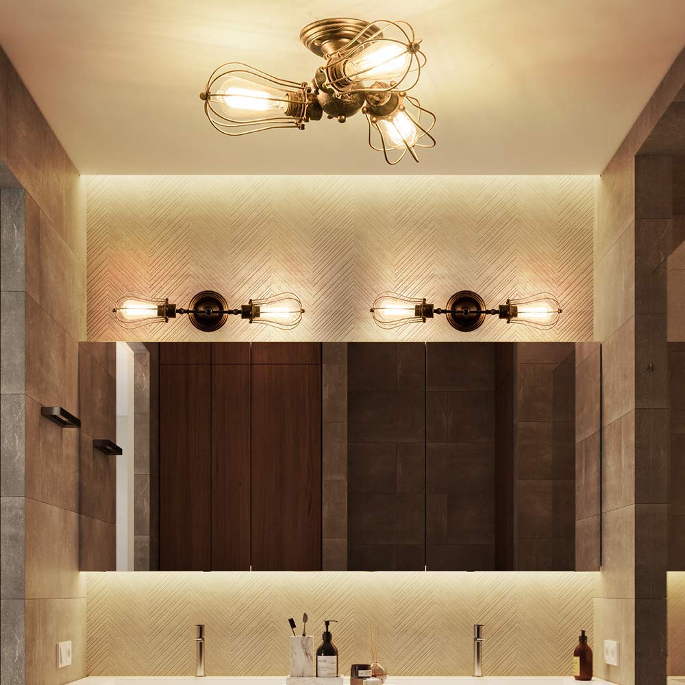 Industrial Wall Sconce Luling Loft Antique Wall Lights Wire Cage Adjustable Socket Edison Vintage Metal Retro Lamp Fixtures for Bedroom Gazebo (No