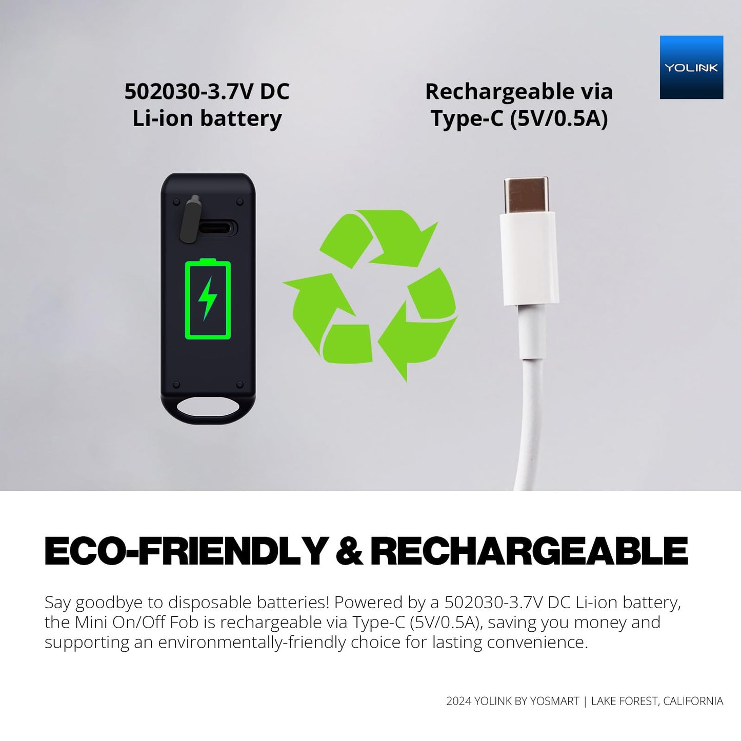 YoLink Mini On/Off Fob, Programmable, Rechargeable Smart Fob, Up to 1/4 Mile Range, Controls Up to 128 YoLink Devices (Plugs, Switches, Relays