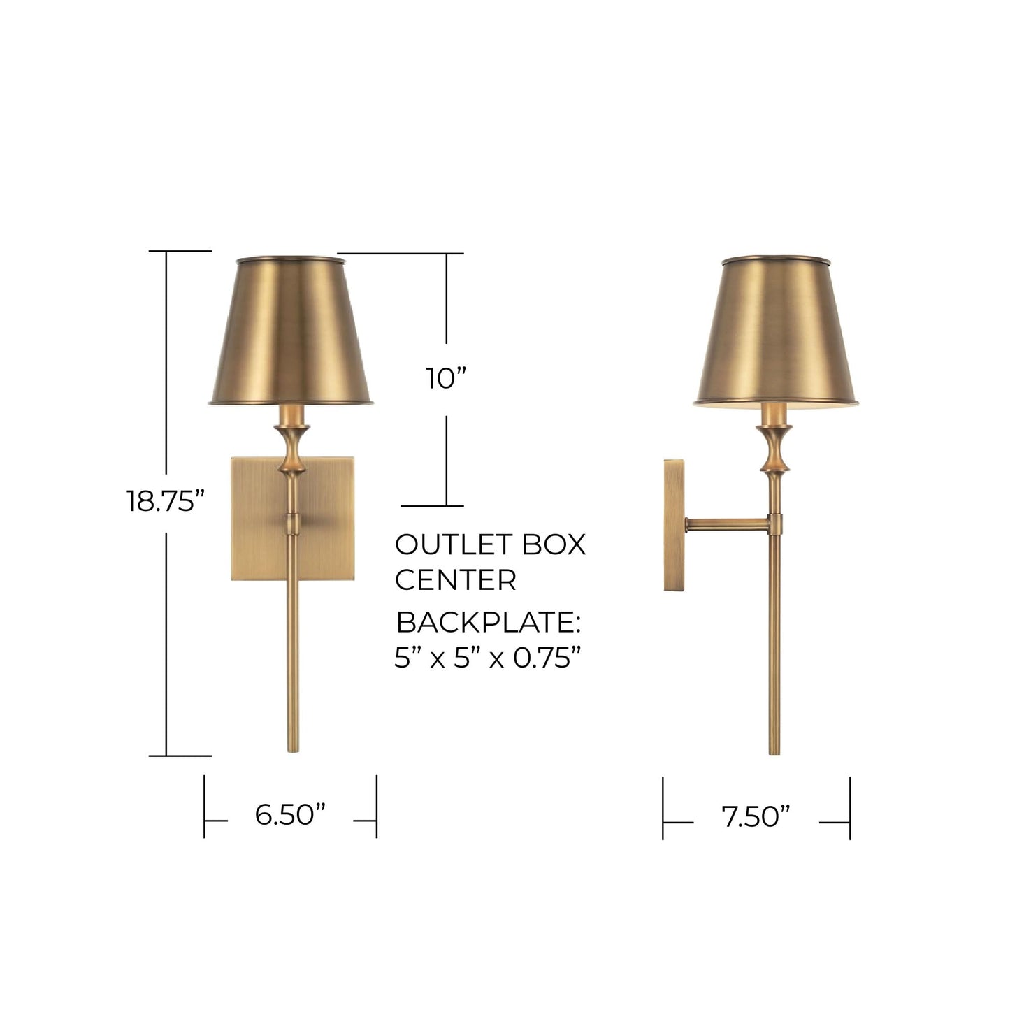Capital Lighting 649711AD-708 Whitney Mid-Century Retro Vintage Metal Shade Torchiere Wall Sconce, 1-Light 60 Watt, 19" H x 7" W, Aged Brass