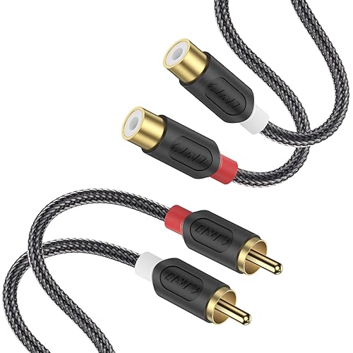 J&D 2 RCA Male to Female Extension Cable - Gold Plated RCA Audio Cable with Nylon Braid & PVC Housing [Audiowave Series] for Home Theater, Receiver