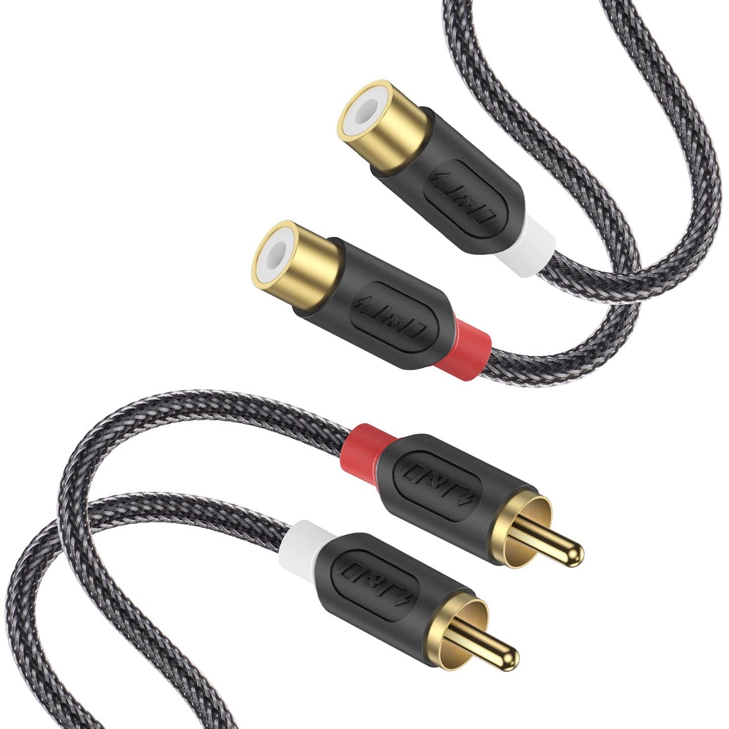 J&D 2 RCA Male to Female Extension Cable - Gold Plated RCA Audio Cable with Nylon Braid & PVC Housing [Audiowave Series] for Home Theater, Receiver