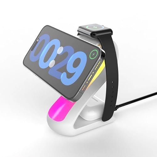 4-in-1 Magnetic Wireless Charging Station for Apple iPhone 17 16 15 14 13 12 Pro Max & Watch | 15W Fast MagSafe Charger Stand with Night Light |