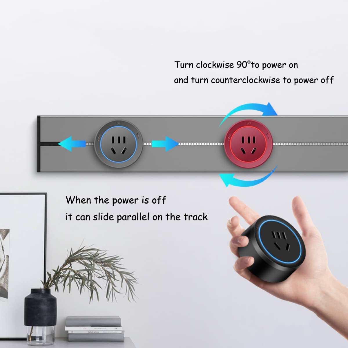 Wall Mount Power Strip with Removable Outlet Adapter,Power Track Home Appliances Universal Outlets Electric Plug Adapter + USB Data Cable (Track and 3
