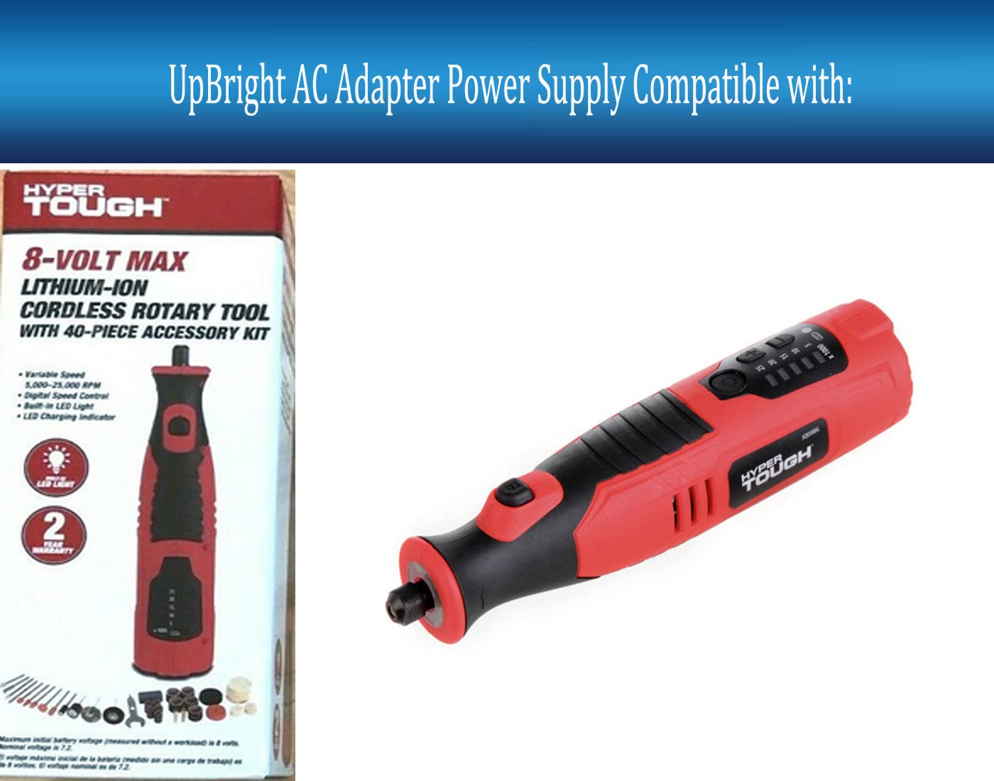 UpBright 9V AC Adapter Compatible with Hyper Tough AQ85000G 8 Volt Lithium-Ion 8V DC Li-Ion Battery HyperTough Cordless Rotary Tool EOBAR Power…