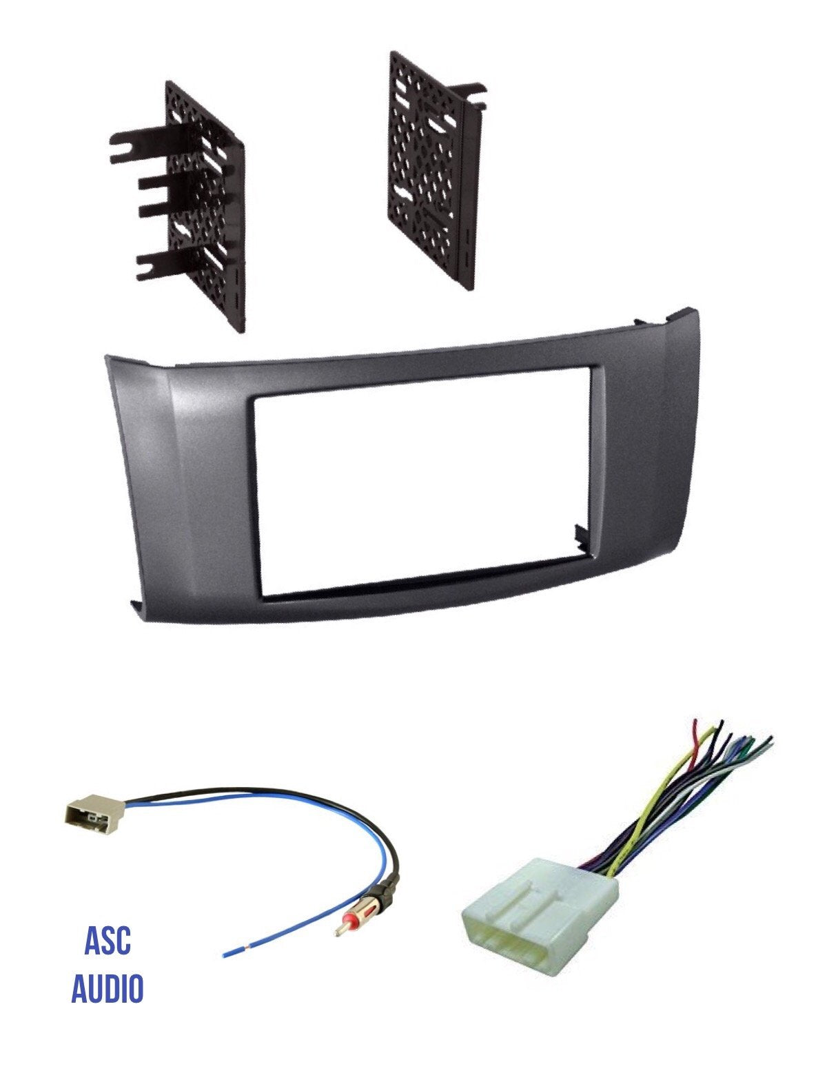 Premium Car Stereo Install Charcoal Gray Dash Kit, Wire Harness, and Antenna Adapter for Installing a Double Din Aftermarket Radio -Made for Nissan