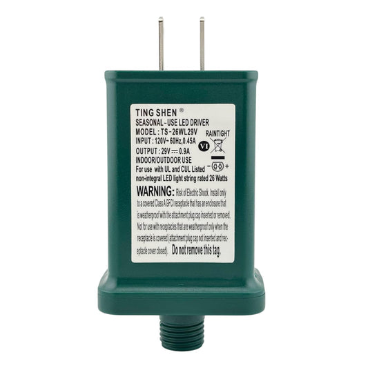 Goodsby Class 2 LED Transformer for Christmas X-Mas Tree Lights, Holiday Lighting, LED String Light 29V 0.9A Power Supply 26W Raintight US Plug Power