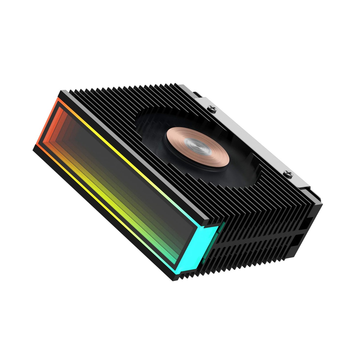 M.2 2280 ARGB Hard Drive Heatsink PWM Dual Fan Solid State Drive Radiator M2 SSD Cooling 5V 3Pin Addressable RGB Sync SSD Cooler with Thermal Pad