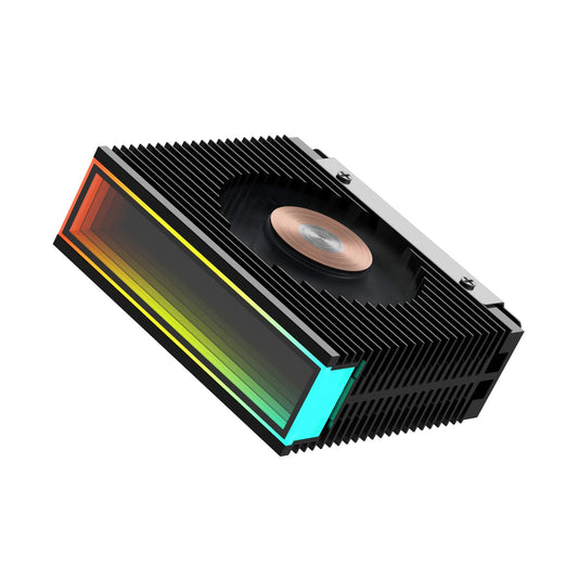 M.2 2280 ARGB Hard Drive Heatsink PWM Dual Fan Solid State Drive Radiator M2 SSD Cooling 5V 3Pin Addressable RGB Sync SSD Cooler with Thermal Pad