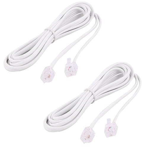 uxcell 6P2C RJ11 Telephone Fax Modem Line Cable 1.9M, 2Pieces for Landline Telephone, White