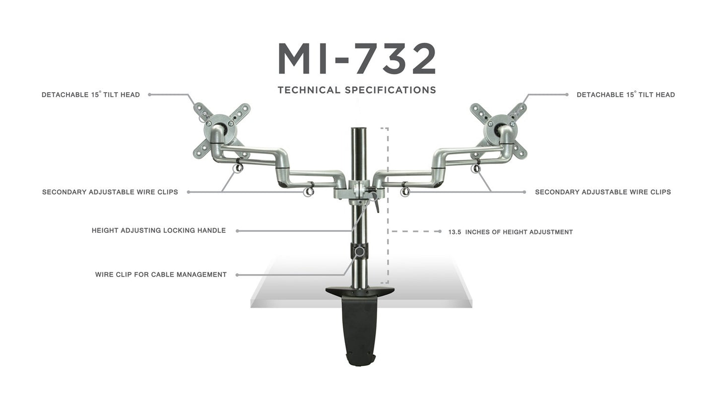 Mount-It! Dual Monitor Mount | Double Monitor Desk Stand | Two Full Motion Arms Fit 2 Computer Screens 17 19 20 21 22 24 27 Inch | VESA Compatible 75