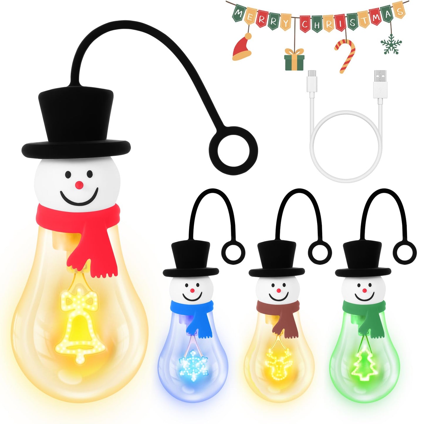 Christmas Bulb Light Hanging Christmas Night Light Edison Style Bulb USB Powered 8Hrs Play Fun Decorative for Indoor Outdoor Home Party Holiday