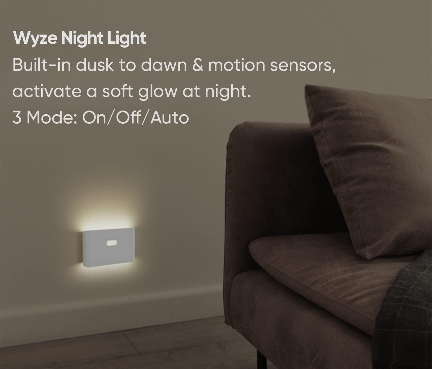 WYZE Rechargeable Night Lights with Dusk to Dawn & Motion Sensors, Warm & Soft White Stair Lights for Bathroom, Hallway, Linkable, Magnetic Mount, 3