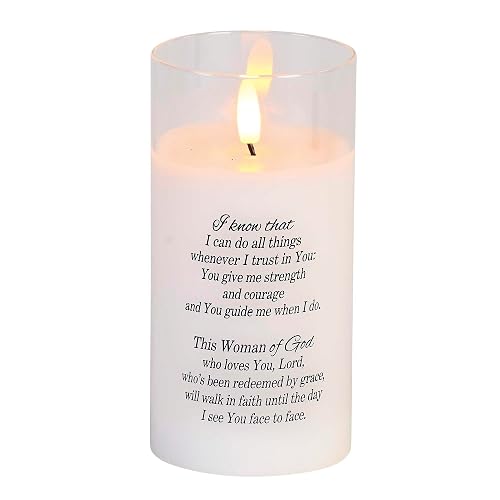 Dicksons DPGC-06-100WH Woman of God I Know that I Can Do All Things White 6 x 3 Glass Encouraging Flameless LED Candle