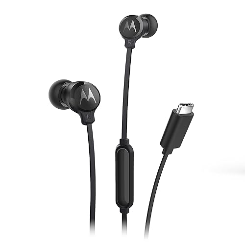 Motorola Sound 3C-S Wired Earbuds with Microphone - Lightweight Silicone Corded Earbuds with Non-Tangle Flat Cable, USB-C Cord, Clear Bass Sound…