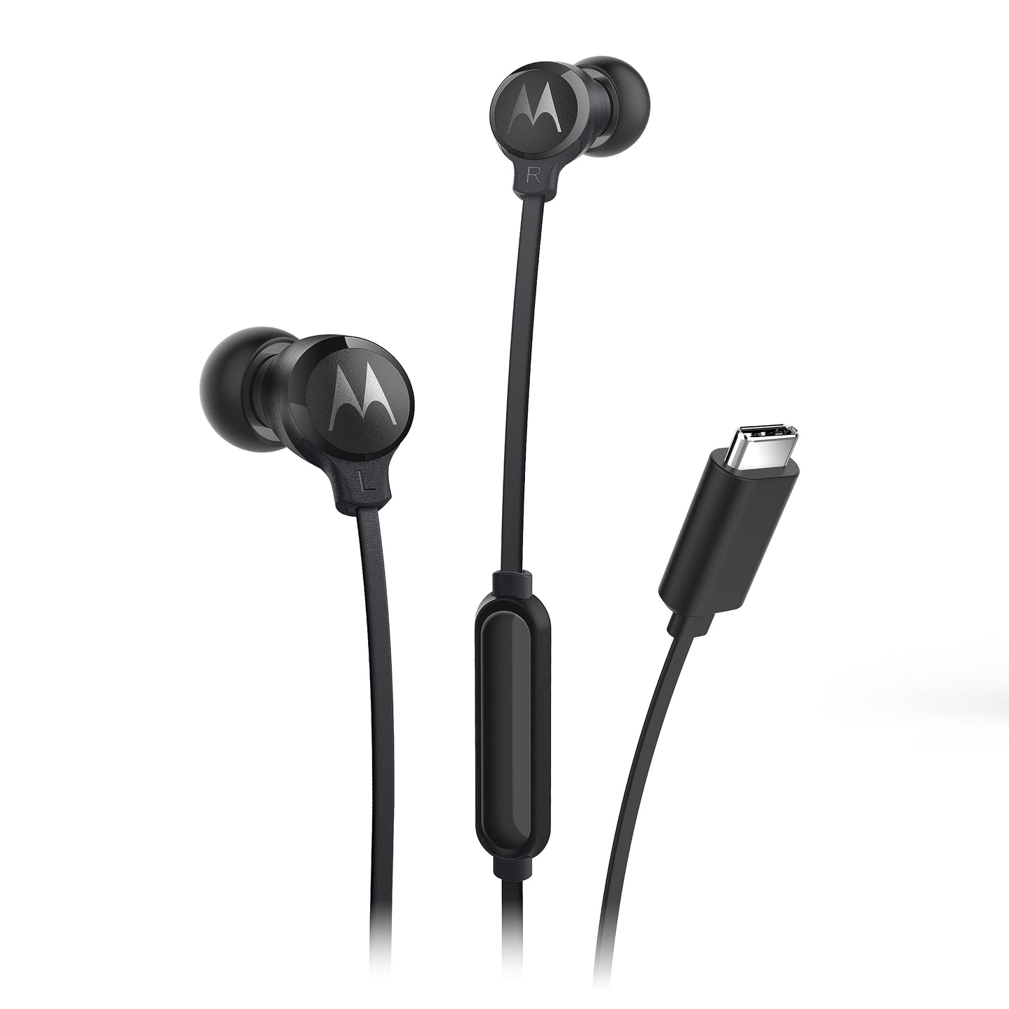 Motorola Sound 3C-S Wired Earbuds with Microphone - Lightweight Silicone Corded Earbuds with Non-Tangle Flat Cable, USB-C Cord, Clear Bass Sound…