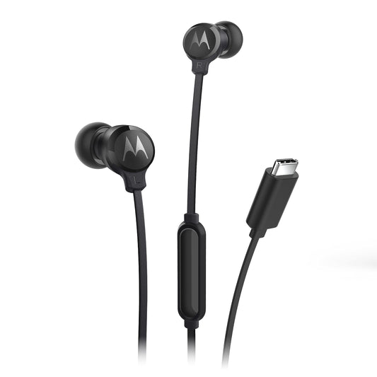 Motorola Sound 3C-S Wired Earbuds with Microphone - Lightweight Silicone Corded Earbuds with Non-Tangle Flat Cable, USB-C Cord, Clear Bass Sound…