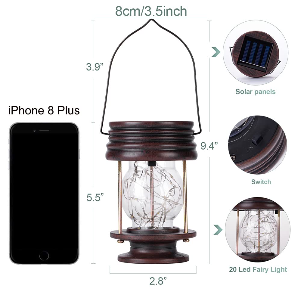 Solar Lanterns Outdoor Hanging Lights,2 Pack Waterproof Landscape Lights Solar Table Lamps with Retro Design, Warm Fairy Lights,Patio, Yard, Garden