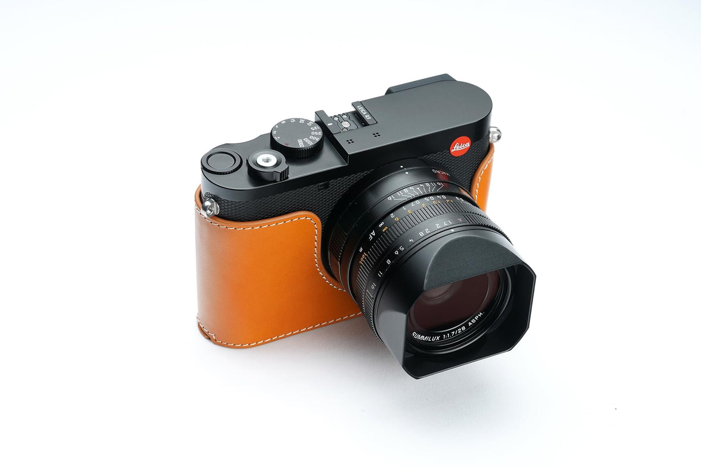 BMAOLLONGB Camera Case for Leica Q3, Handmade Genuine Real Leather Half Camera Case Bag Cover for Leica Q3 Camera Bottom Opening Version + Hand Strap