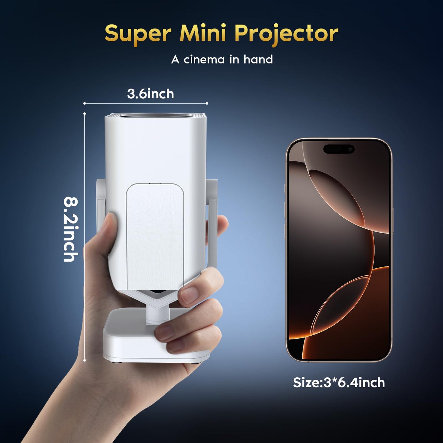 Mini Portable Projector with WiFi 6 and Bluetooth 5.2, 1080P 4K Support, 200 ANSI Lumens, Electric Focus &Auto Keystone 270° Rotatable Movie Wireless